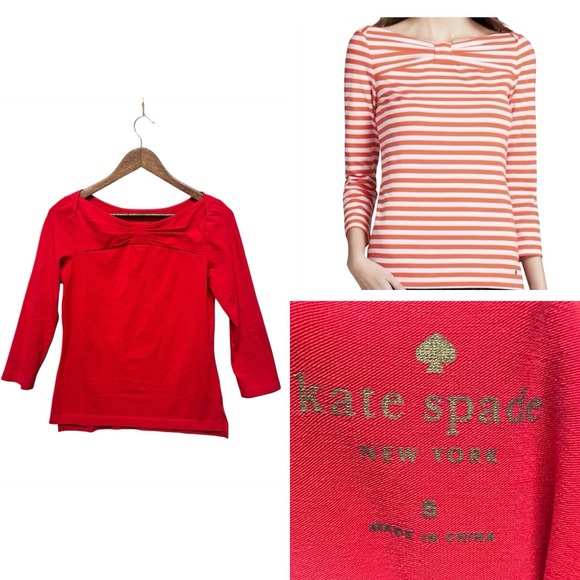 Kate Spade Women's Top Sz S Wheaton Cotton Blend Red Tunic Long Sleeve Bow Shirt - Picture 1 of 9